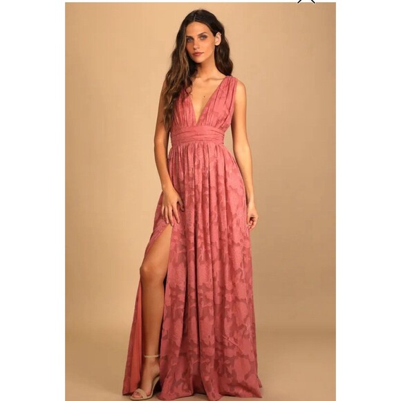 Lulus Sweet Sophistication Vintage Rose Floral Burnout Maxi Dress SZ L - Picture 1 of 11